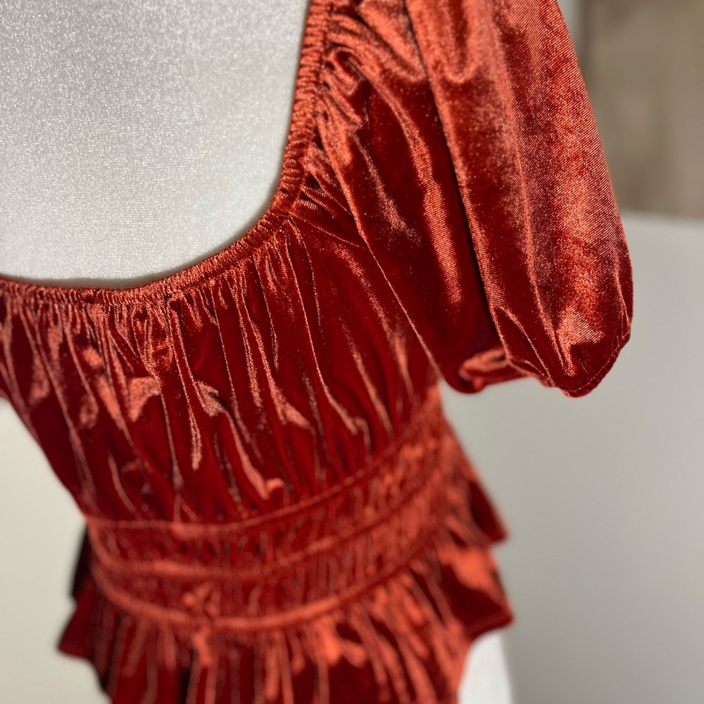 ROW A Women’s Burnt Velvet Tiered Hem Stretch Crop Top Shirt Medium Nordstrom - Picture 9 of 12